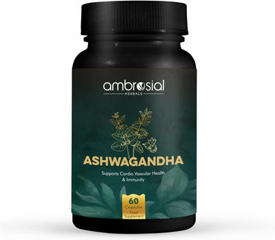 Ambrosial Ashwagandha Capsules - 500mg High Strength Herbal Supplement, 60 Vegan Capsules