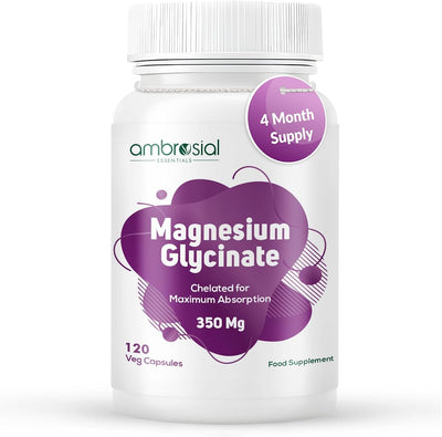 Ambrosial Magnesium Glycinate - 350mg High Absorption Vegan Capsules, 120 Count