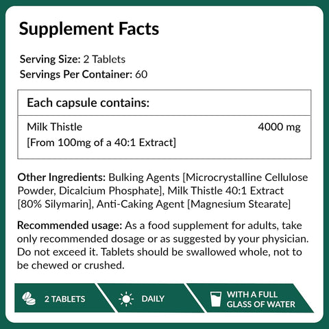 Ambrosial Milk Thistle Tablets - High Strength Liver Support 4000mg - 120 Tablets