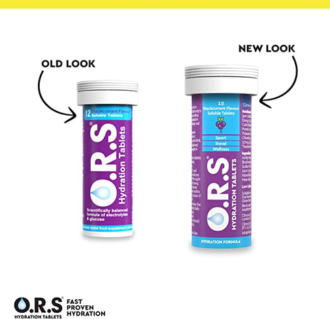 O.R.S Hydration Tablets With Electrolytes, Vegan, Gluten And Lactose Free Formula - Black Currant Flavour 24'S