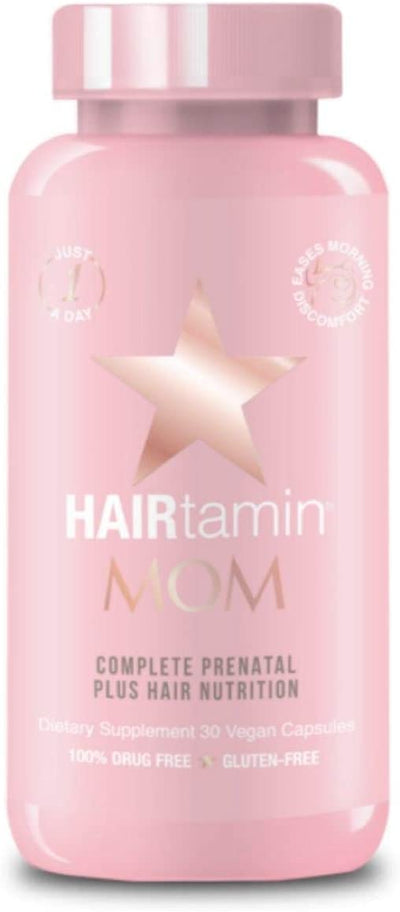 فيتامينات متعددة طبيعية نباتية من HAIRtamin Mom Prenatal للأمهات الحوامل مع البيوتين والبروبيوتيك وفيتامين B-6 والحديد، أفضل مكملات ما بعد الولادة 