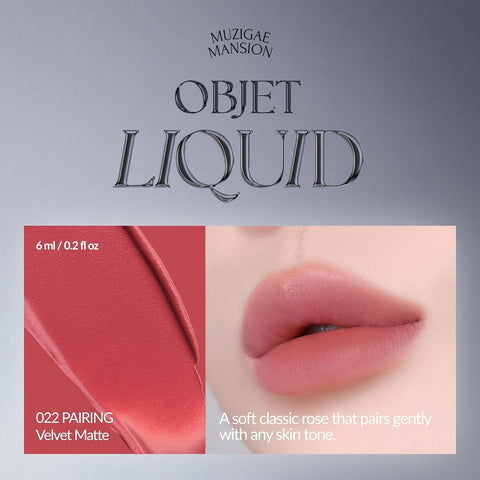 MUZIGAE Objet Lip Stain - Velvety Matte Liquid, Waterproof Finish, 6ml