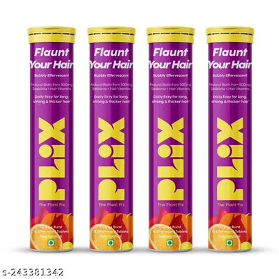 Plix Beauty Combo   Heavenly Hair and Glowy Skin For Skin glow and Long Lustrous Strong Hair 15 Effervescent Tablets   Pack of 4