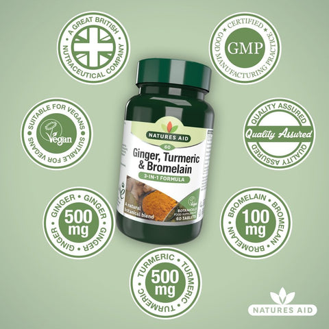 Natures Aid Ginger Turmeric & Bromelain 60Tabs