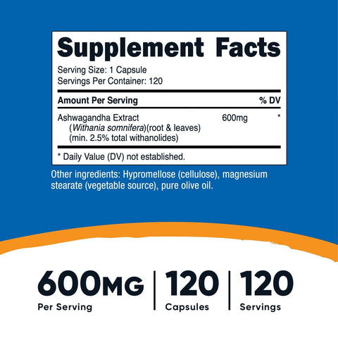 Nutricost Ashwagandha Herbal Supplement 600mg 120 Capsules Vegetarian Non-GMO Gluten Free Ashwagandha Root