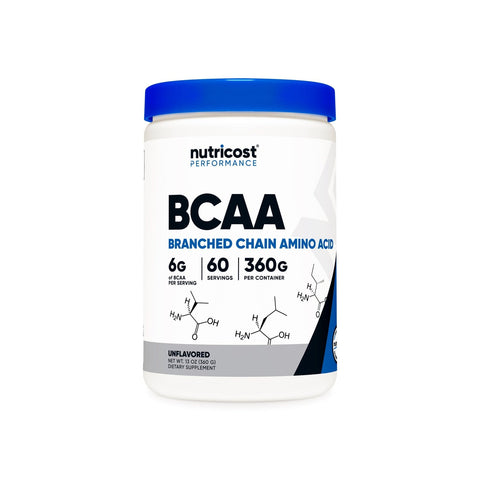 مسحوق Nutricost BCAA 2:1:1 (بدون نكهة، 60 حصة) - نباتي، غير معدل وراثيًا، خالٍ من الغلوتين، أحماض أمينية متفرعة السلسلة