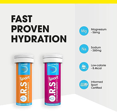 O.R.S Hydration Tablets With Electrolytes, Vegan, Gluten And Lactose Free Formula - Natural Orange Flavour 20'S