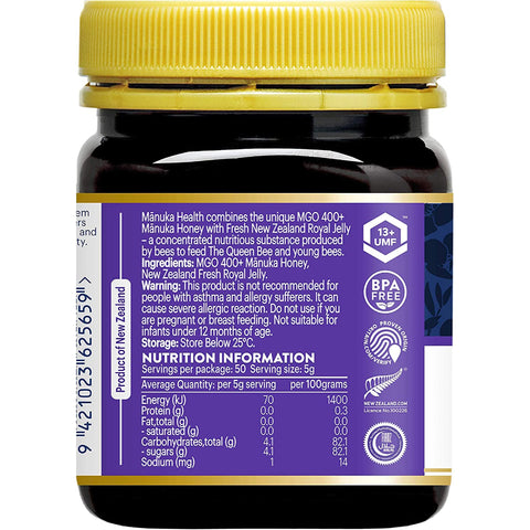 Manuka Health Manuka Honey with Royal Jelly, MGO 400+ Pure New Zealand Honey 250g