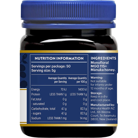 MANUKA HEALTH - MGO 115+ Manuka Honey, 100% Pure New Zealand Honey, 250 g